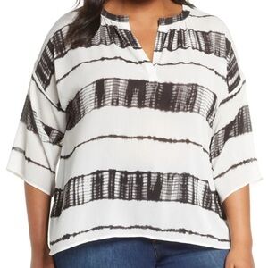 Vince Camuto white black striped dropped sleeves lightweight top blouse‎ Sz M